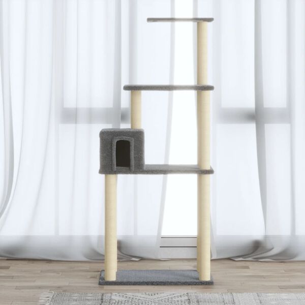 vidaXL Albero per Gatti con Tiragraffi in Sisal Grigio Chiaro 147 cm