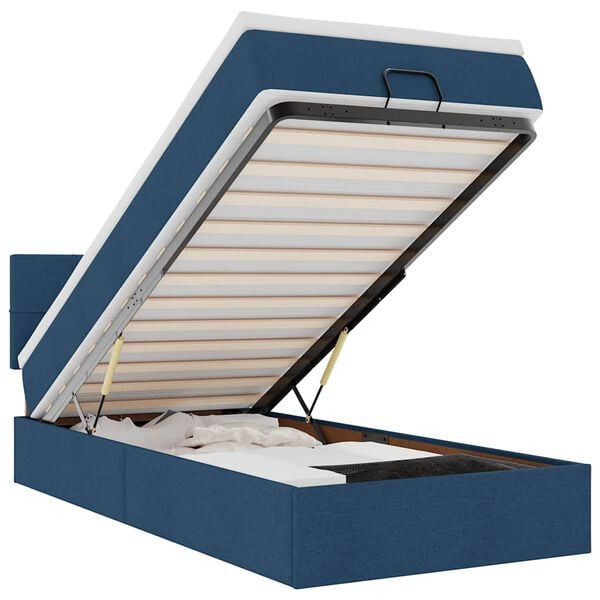 vidaXL Pouf Letto con Materasso e LED Blu 90x200 cm in Tessuto