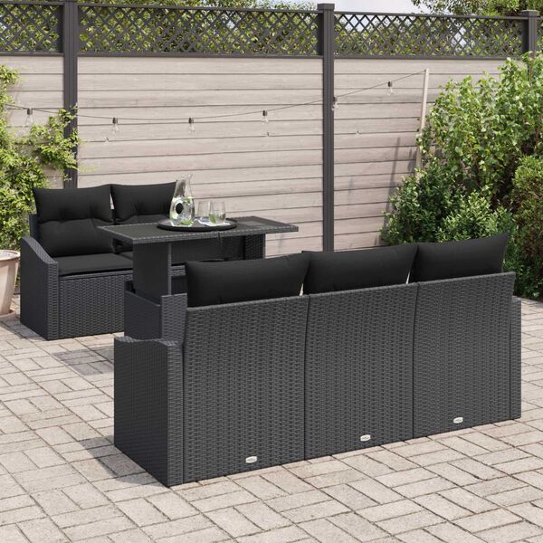 vidaXL Set Divano da Giardino con archiviazione 6 pcs Nero polyrattan