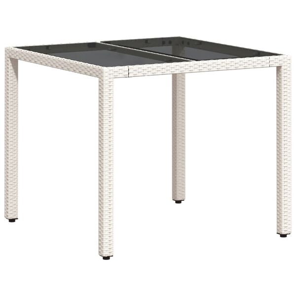 vidaXL Tavolo Giardino con Piano Vetro Bianco 90x90x75 cm Polyrattan