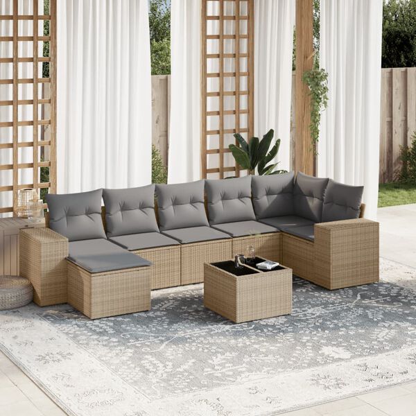 vidaXL Set Divano da Giardino 8 pz con Cuscini Beige in Polyrattan