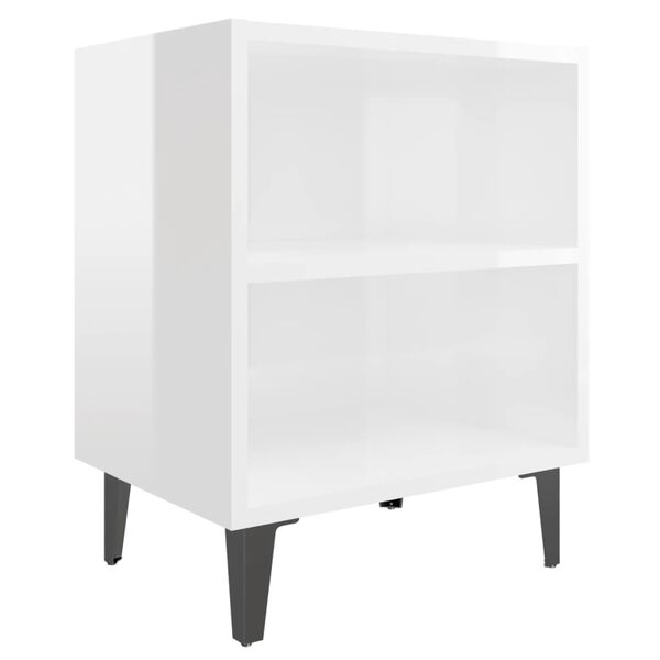 vidaXL Comodino con Gambe in Metallo Bianco Lucido 40x30x50 cm