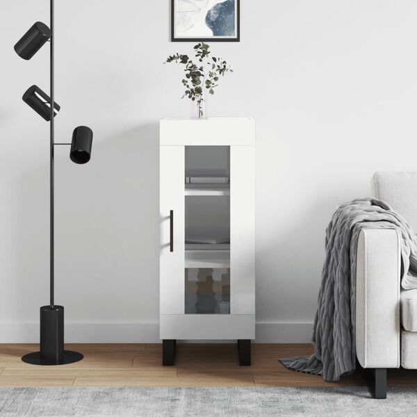 vidaXL Credenza Bianco Lucido 34,5x34x90 cm in Legno Multistrato