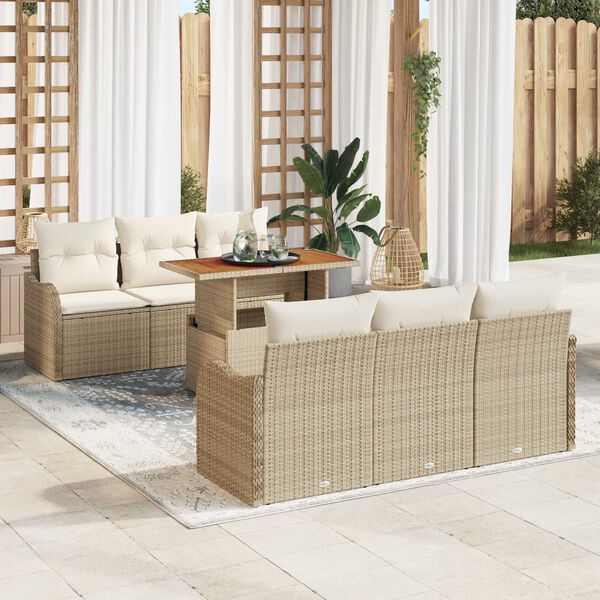 vidaXL Set Divano da Giardino 7 pcs Beige Poly Rattan