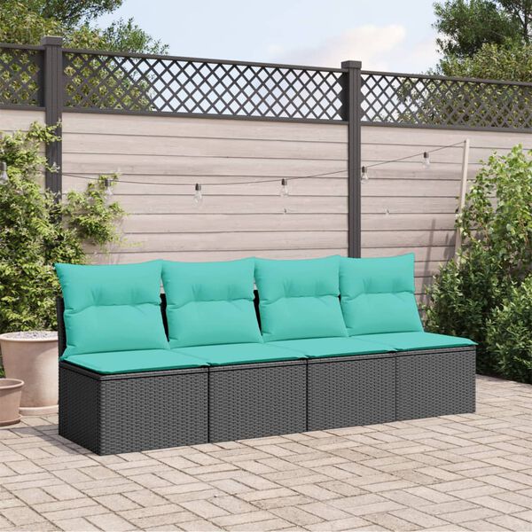 vidaXL Divano da Giardino con Cuscini a 4 Posti Nero in Polyrattan