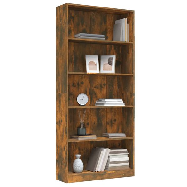 vidaXL Libreria a 5 Ripiani Rovere Fumo 80x24x175 cm Legno Multistrato