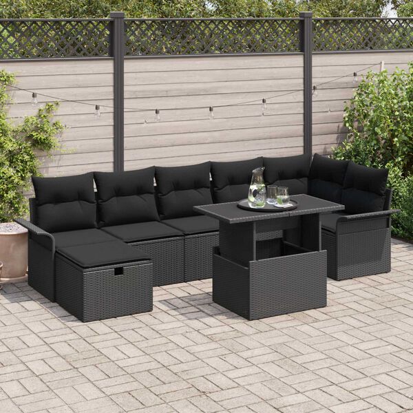 vidaXL Set Divano da Giardino con cuscino 8 pcs Nero Poly Rattan