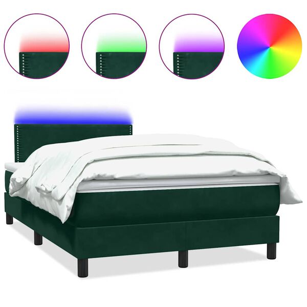 vidaXL Letto a Molle con Materasso e LED Verde Scuro 120x210 cm Velluto