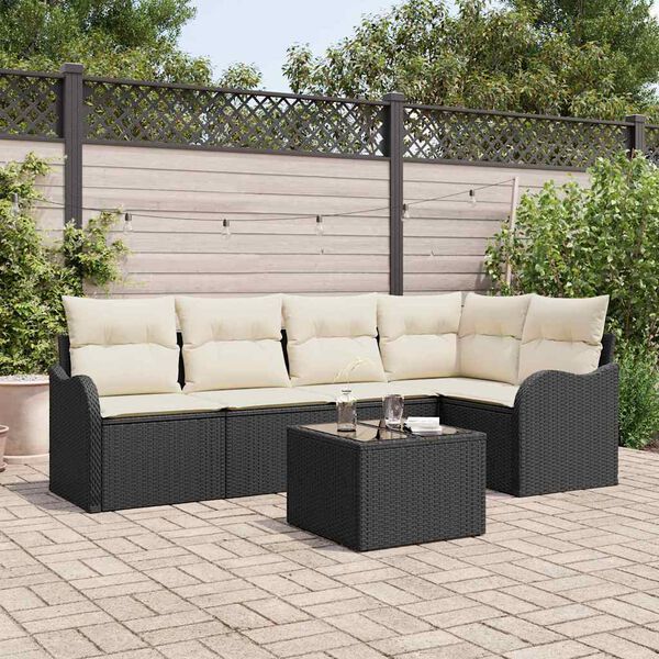 vidaXL Set Divano da Giardino con cuscino 6 pcs Nero Poly Rattan