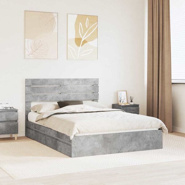 vidaXL Letto con Contenitore con testiera Grigio cemento 140 x 190 cm