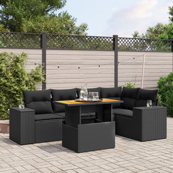 vidaXL Set Divano da Giardino 6 pz con Cuscini Nero in Polyrattan