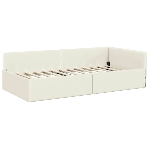 vidaXL Cornice del letto ad angolo Crema 90 cm x 190 cm Velluto