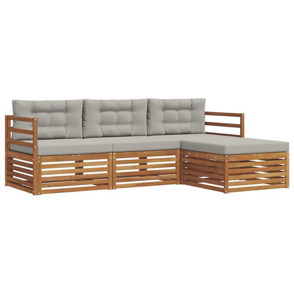 vidaXL Set di divani da esterno 4 pcs Grigio Naturale e Chiaro