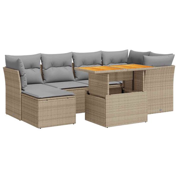 vidaXL Set Divani da Giardino 7 pz con Cuscini Beige in Polyrattan