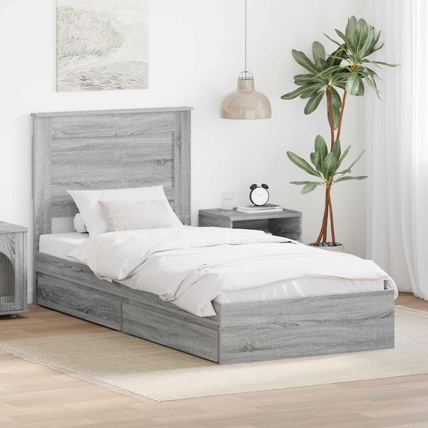 vidaXL Letto con Contenitore con testiera Grigio Sonoma 90 x 200 cm