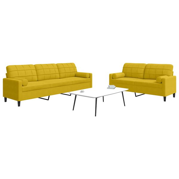 vidaXL Set di Divani 2 pz con Cuscini e Rinforzi Giallo in Velluto
