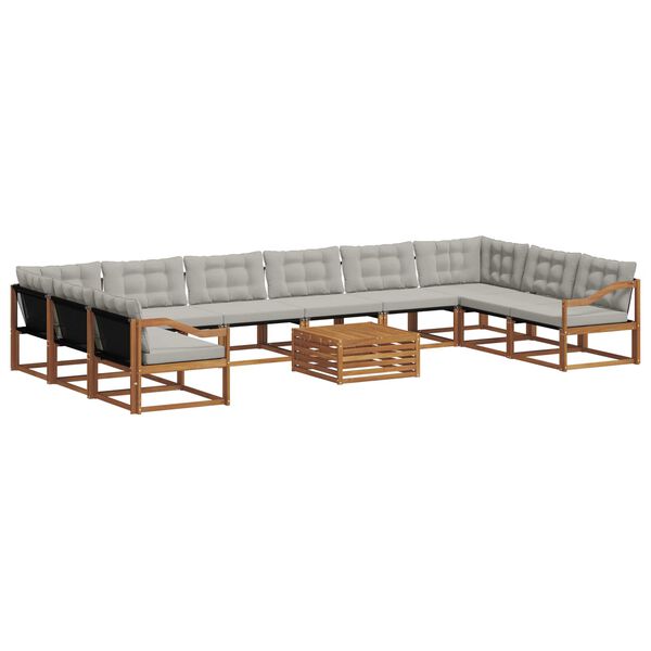 vidaXL Set di divani da esterno 11 pcs Grigio Naturale e Chiaro