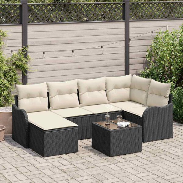 vidaXL Set Divano da Giardino con cuscino 7 pcs Nero Poly Rattan