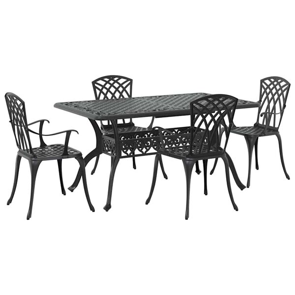 vidaXL Set da Pranzo per Giardino 5 pcs Nero Alluminio