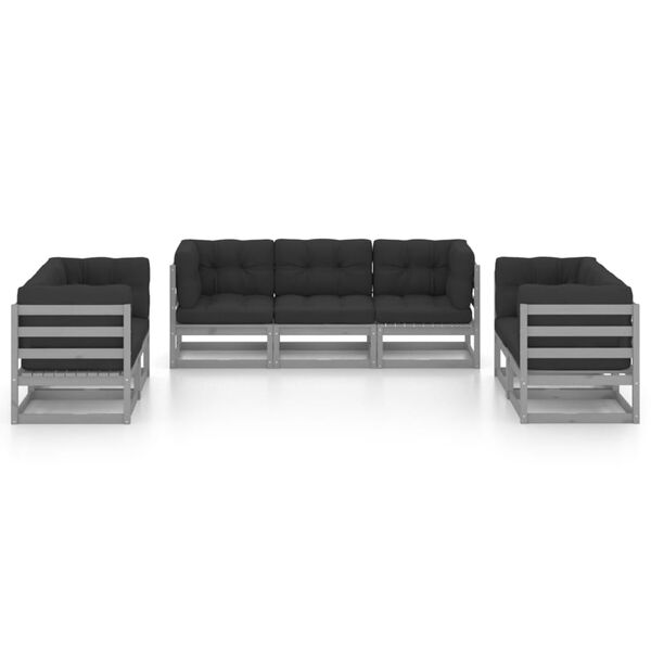 vidaXL Set Divani da Giardino 7 pz con Cuscini Legno Massello di Pino