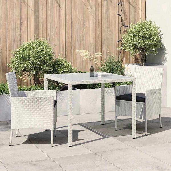 vidaXL Set Mobili da Giardino 3 pz con Cuscini in Polyrattan Bianco