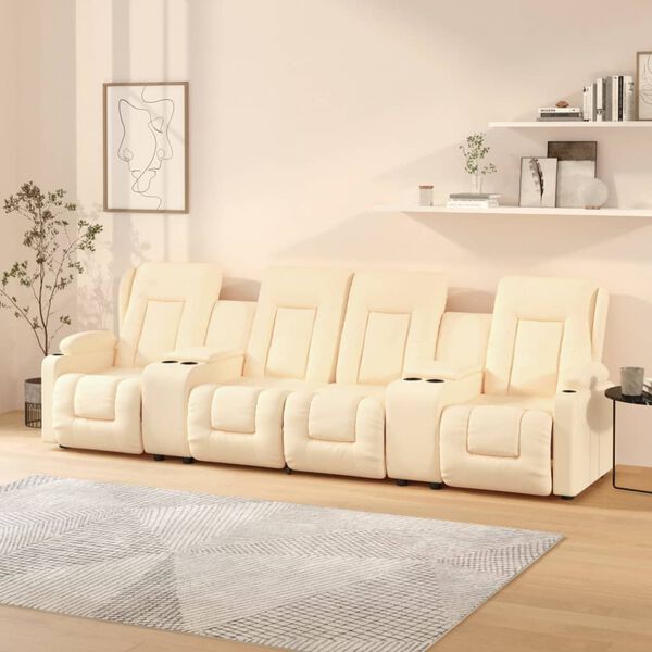 vidaXL Divano Massaggiante 4 Posti con Portabicchieri Crema Similpelle
