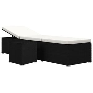 vidaXL Lettino Prendisole Cuscino e Tavolino Polyrattan Bianco Crema