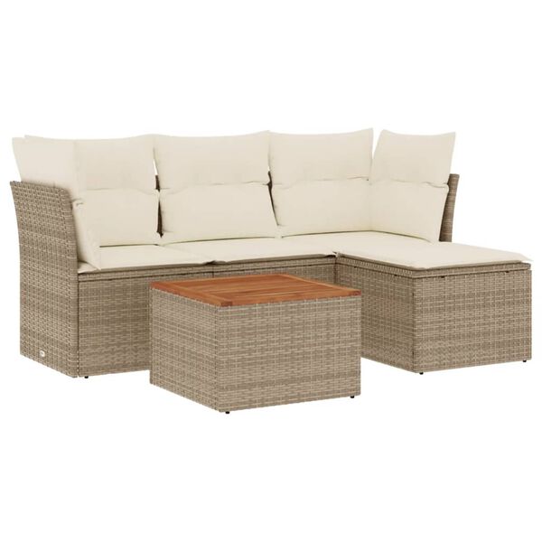 vidaXL Set Divano da Giardino 5 pz con Cuscini Beige in Polyrattan