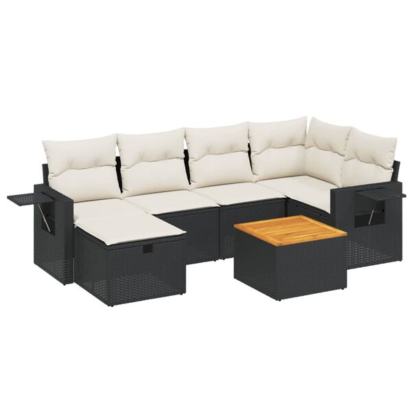 vidaXL Set Divani da Giardino con Cuscini 7pz Nero Polyrattan