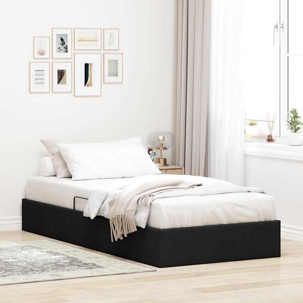 vidaXL Letto con Contenitore con materasso Nero 90 x 190 cm Tessuto