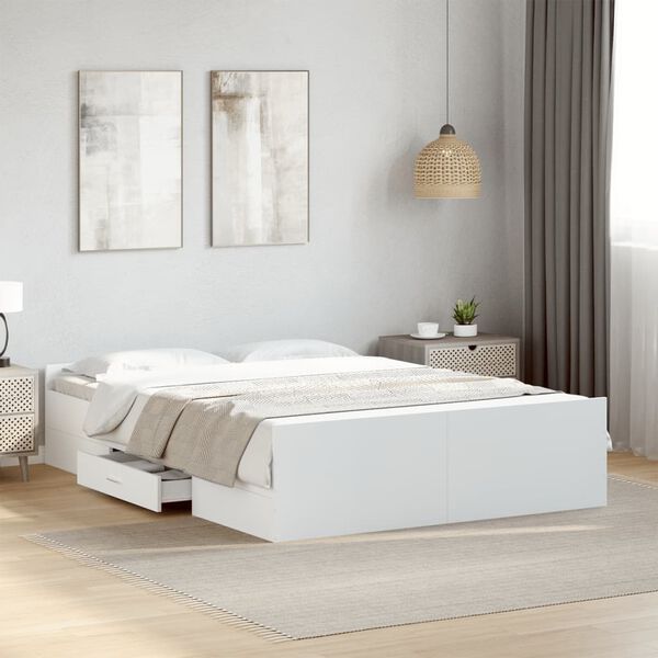 vidaXL Giroletto con Cassetti Bianco 135x190 cm in Legno Multistrato