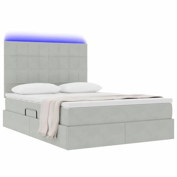 vidaXL Letto con contenitore e LED Grigio chiaro 140 x 200 cm Velluto