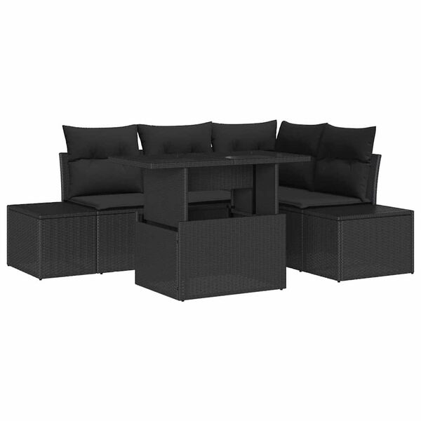 vidaXL Set Divano da Giardino con cuscino 5 pcs Nero polyrattan