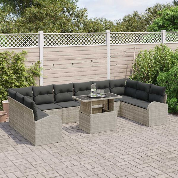 vidaXL Set Divano da Giardino 11 pcs Grigio chiaro Poly Rattan