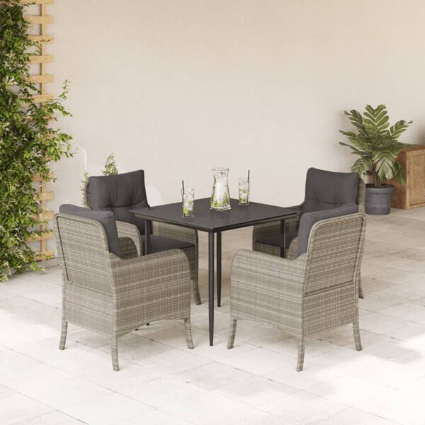vidaXL Set Pranzo da Giardino 5pz con Cuscini Grigio Chiaro Polyrattan
