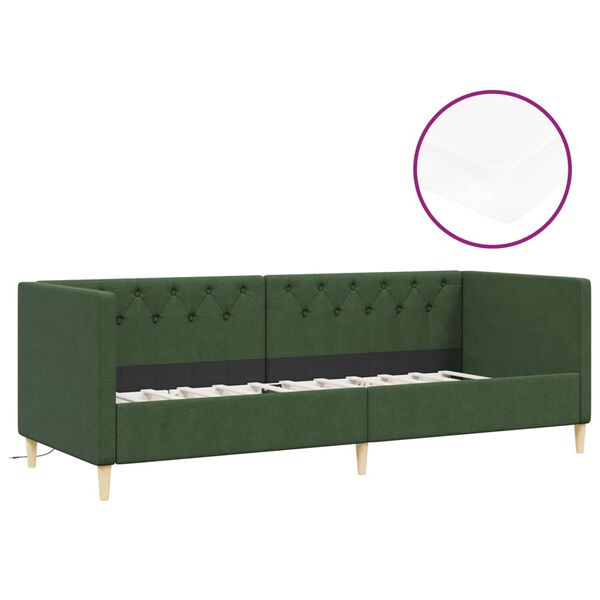 vidaXL Dormeuse con Materasso e USB Verde Scuro in Tessuto 90x200 cm