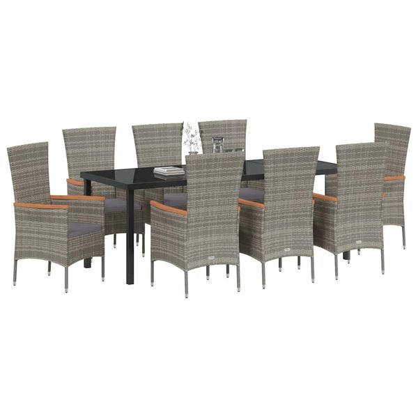 vidaXL Set da Pranzo per Giardino con cuscino 9 pcs Grigio