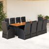 vidaXL Set da Pranzo da Giardino 11 pz con Cuscini in Polyrattan Nero