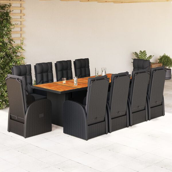 vidaXL Set da Pranzo da Giardino 11 pz con Cuscini in Polyrattan Nero