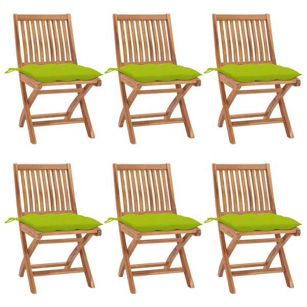 vidaXL Sedie da Giardino Pieghevoli con Cuscini 6 pz Massello di Teak
