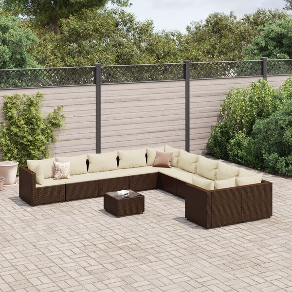 vidaXL Set Divani da Giardino 11 pz con Cuscini Polyrattan Marrone