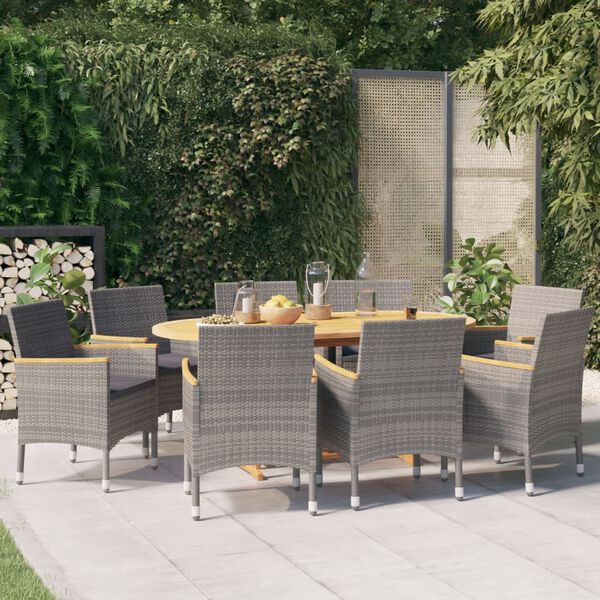 vidaXL Set da Pranzo per Giardino 9 pz con Cuscini Grigio