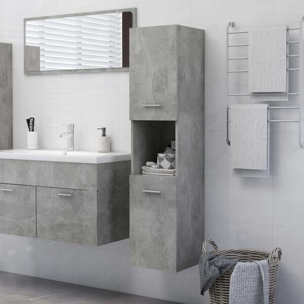 vidaXL Mobile da Bagno Grigio Cemento 30x30x130 cm Legno Multistrato