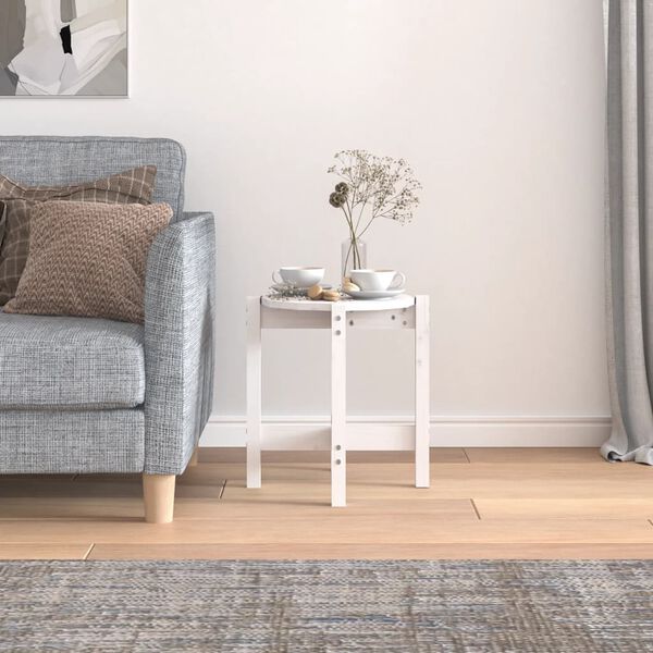 vidaXL Tavolino da Salotto Bianco Ø 42,5x45 cm Legno Massello di Pino