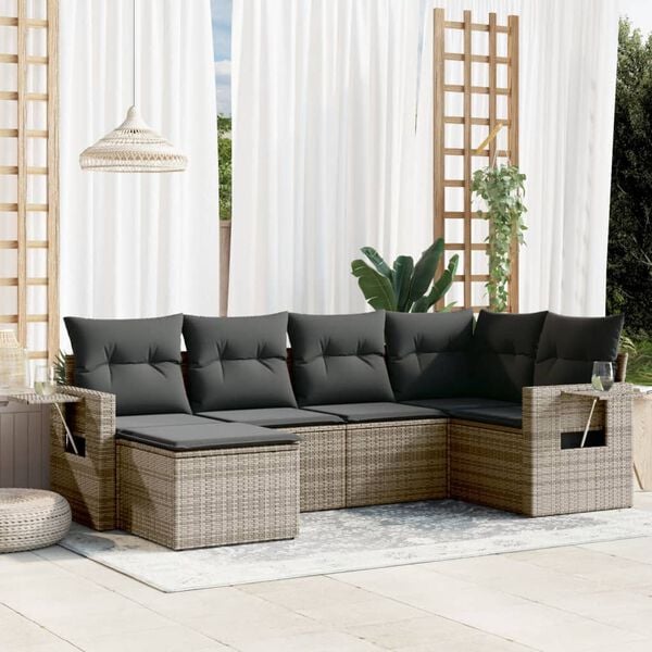 vidaXL Set Divano da Giardino 6 pz con Cuscini Grigio in Polyrattan