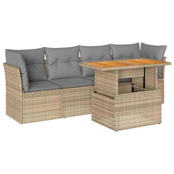 vidaXL Set Divano da Giardino 5 pz con Cuscini Beige in Polyrattan