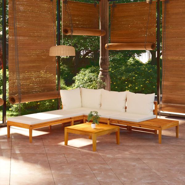 vidaXL Set Divani Giardino 3 pz Cuscini Bianco Crema in Legno d'Acacia
