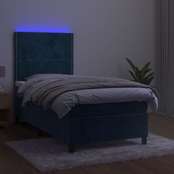 vidaXL Letto a Molle con Materasso e LED Blu Scuro 100x200 cm