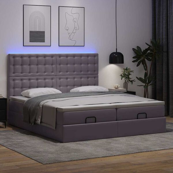 vidaXL Pouf Letto con Materassi e LED Grigio 160x200cm Similpelle