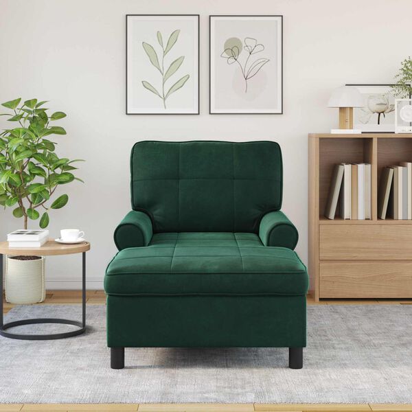 vidaXL Chaise Lounge con cuscino Verde Scuro 91 x 157 x 91 cm Velluto